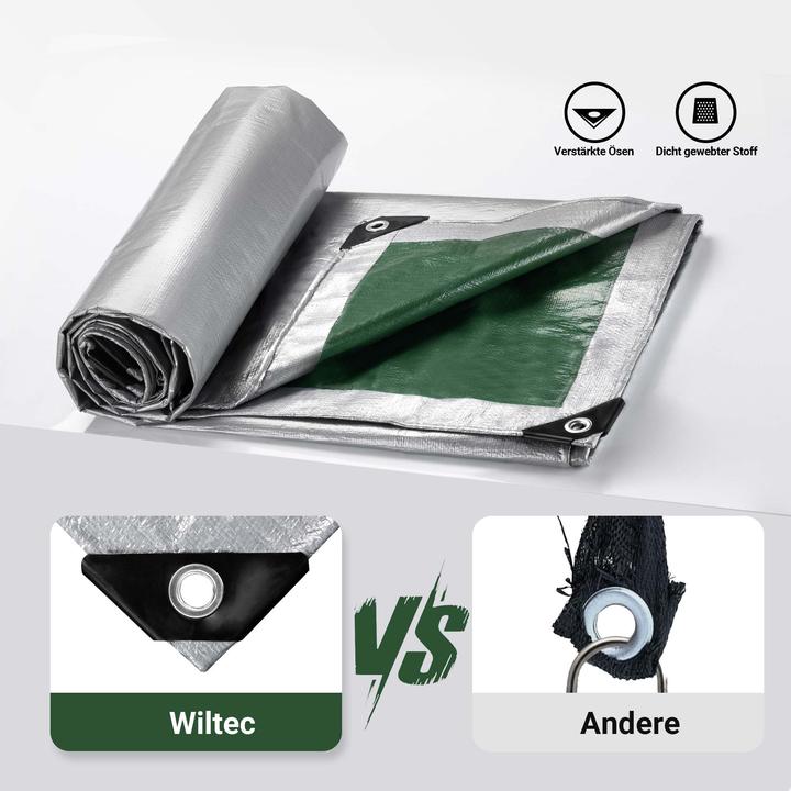 Produktbild Wiltec wetterfeste Abdeckplane grün grau 3x2m PE Plane 120g/m² Gartenplane