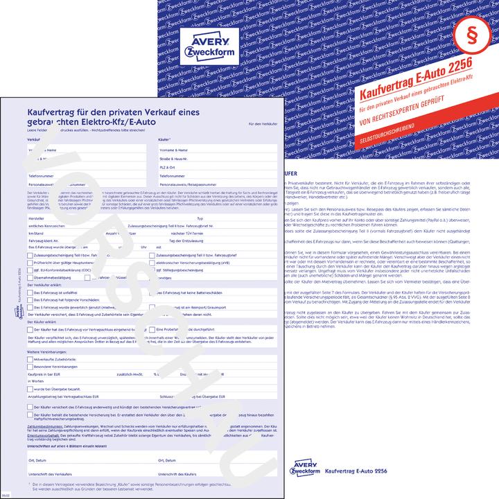 Image du produit Avery Contrat d'achat pour la vente privée d'un véhicule électrique/voiture d'occasion (4 x)