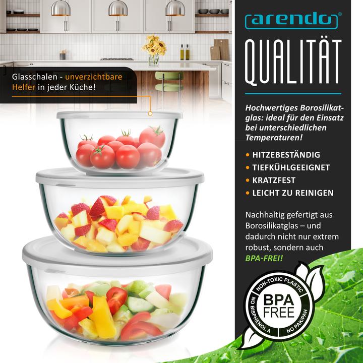 Produktbild Arendo Salatschüssel 3er Set mit Deckel (27 cm, 4.40 l, 3 x)