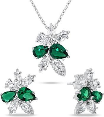 Brilio Silver - Charming Silver Jewelry Set with Zircons SET248WG (Earrings. Necklace)