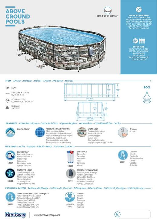 Immagine prodotto Bestway Set Pool Power Steel Comfort Jet Series 610 x 366 x 122 cm (610 x 366 x 122 cm)