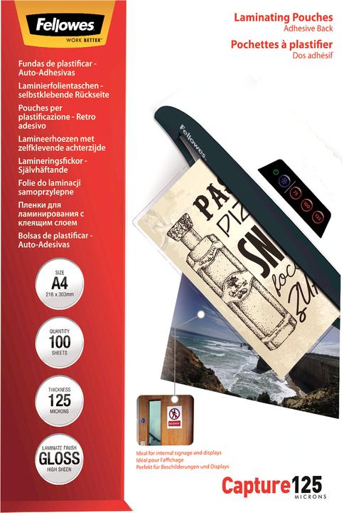 Immagine prodotto Fellowes autoadesivo. Laminato. A4, 125 mic (A4, 100 Pezzo/i, 125 µm)