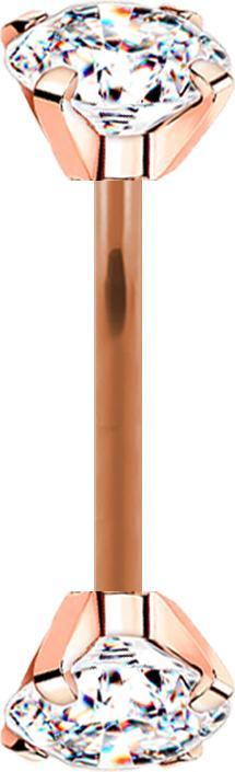 Star Piercing Micro Banane rosegold Innengewinde mit zwei Kristalle silber gefasst (Chirurgenstahl 316L)