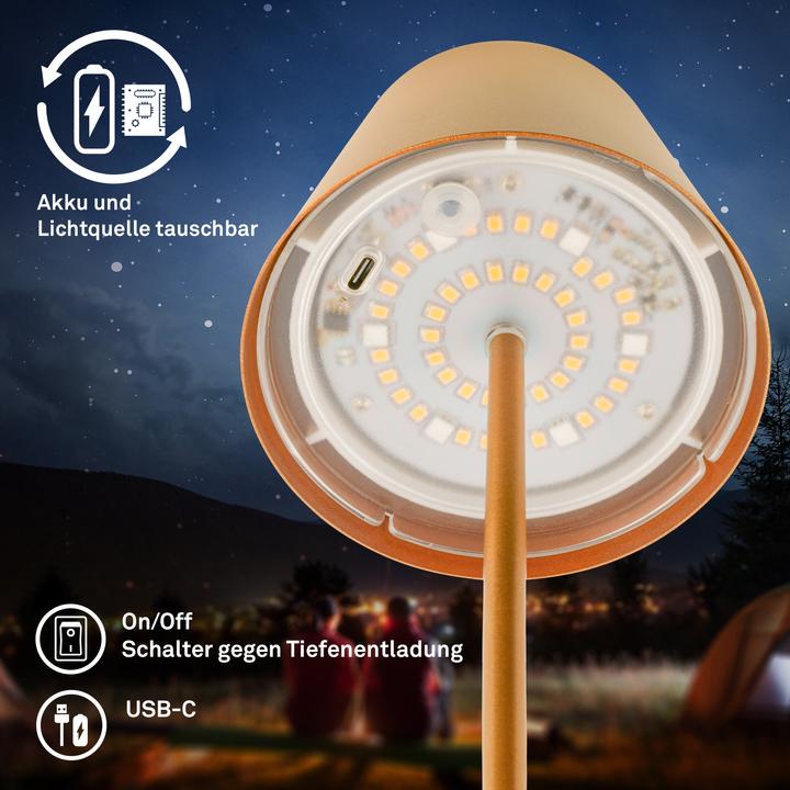 Produktbild Briloner RGB/W Accu table lamp, IP44, 2,5W, gold coloured incl. bottle cap