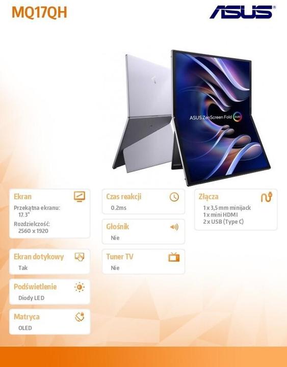 Actual product image ASUS ZenScreen Fold OLED MQ17QH (2560 x 1920 pixels, 17.30")