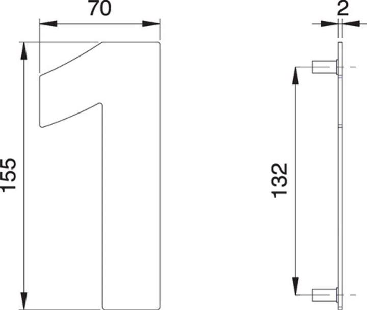Produktbild EDI Hausnummer Ziffer 1 Edelstahl matt 150 mm Breite 70 mm