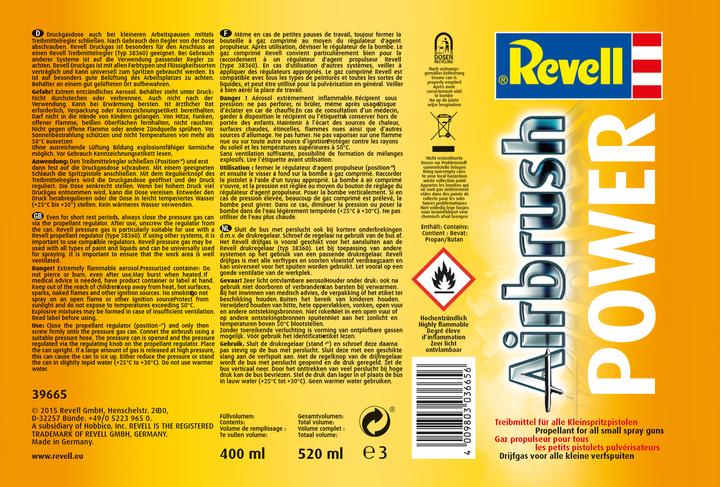 Valeurs nutritives et ingrédients Revell Bouteille de gaz comprimé