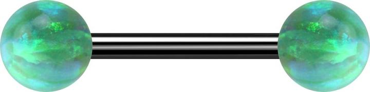 Produktbild Star Piercing Barbell schwarz mit zwei Kugeln Opal grün (ohne Messing, Chirurgenstahl 316L)