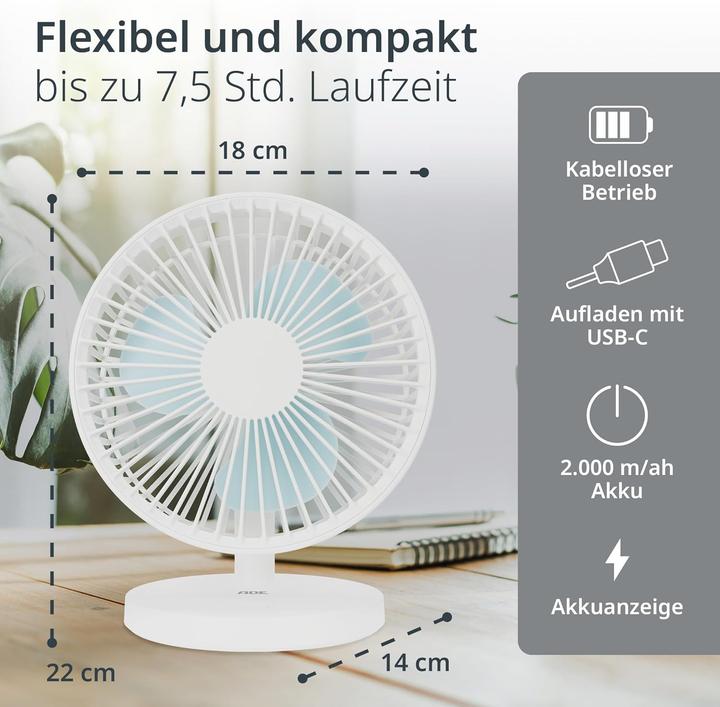 Produktbild ADE USB-Tischventilator mit Akku und 3 Stufen (40 dB)