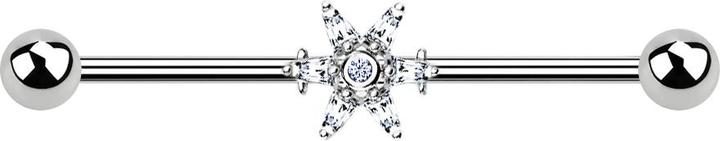 Star Piercing Barbell silber mit Prinzessin (Chirurgenstahl 316L, Messing)