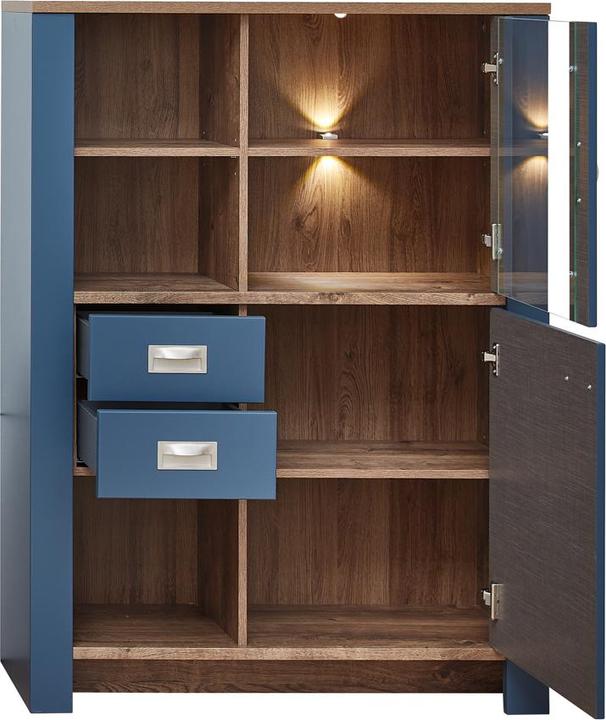 Innostyle Dijon display cabinet in engineered wood Parisian blue/have oak cognac with LED lighting