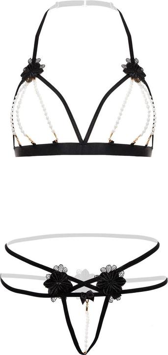 Actual product image Christine Le Duc Seducing open set with pearls Mea - Black (XL)