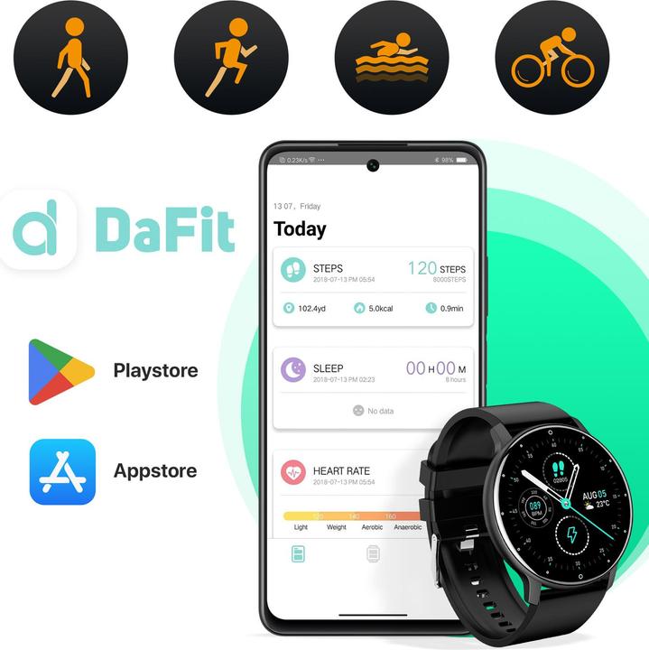 Produktbild North Edge Smartwatch mit Aktivitätstracker, Silikonarmband - Schwarz (44.70 mm)