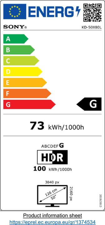 Energie-Label Sony KD-50X80L (50", X80L, LED, 4K, 2023)