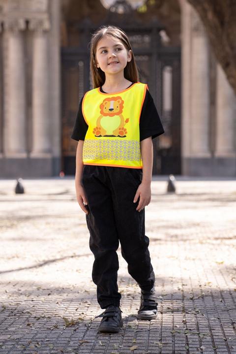 Actual product image Korntex Kinder Warnweste „Funtastic Wildlife“ - CO2 Neutral - Signal-Gelb/Löwe - XXS (XXS)