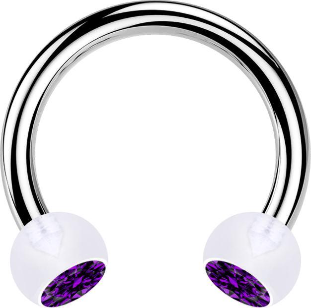 Produktbild Star Piercing Circular Barbell silber mit zwei Kugeln transparent Kristall violett (ohne Messing, Bioflex, Chirurgenstahl 316L)