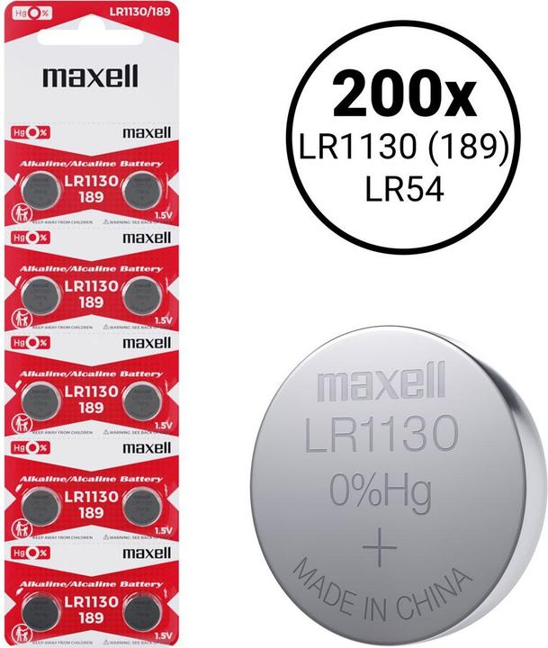 Actual product image Maxell LR1130 (LR54) (200 pcs., AG10, 45 mAh)