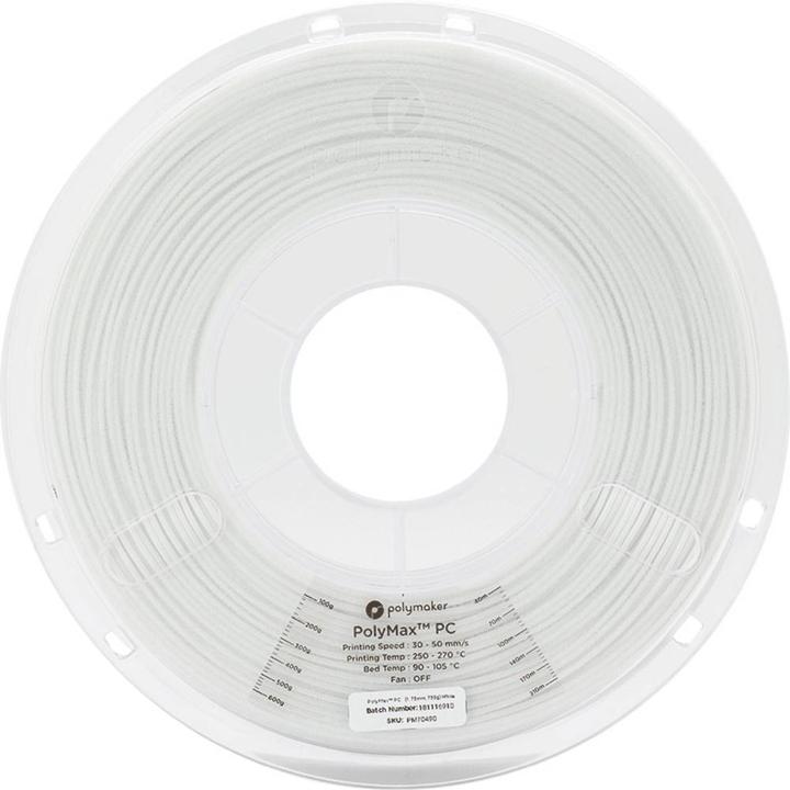 Actual product image Polymaker PC02002 Polymax Tough Filament PC (Polycarbonate) high stiffness, hit (Carbon, 1.75 mm, 750 g, White)