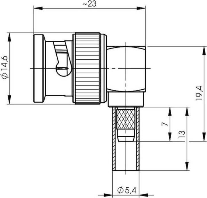 Actual product image Telegärtner BNC cable angle connector crimp G13, G50 75 Ohm, solder/crimp, A0504, G13 (0.4/2.5)
