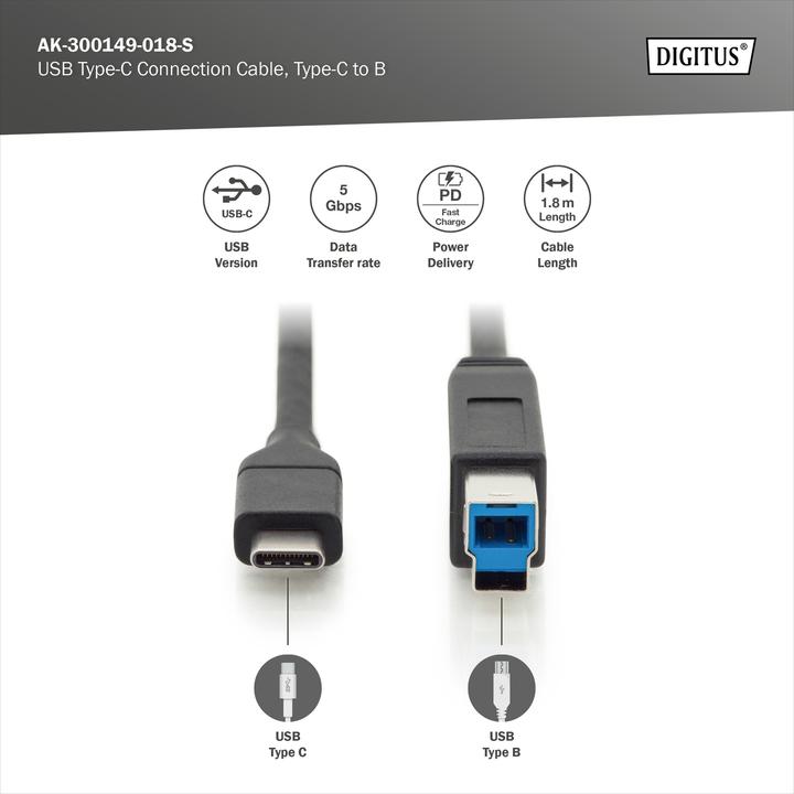 Produktbild Digitus USB C – USB B (1.80 m, USB 3.0)