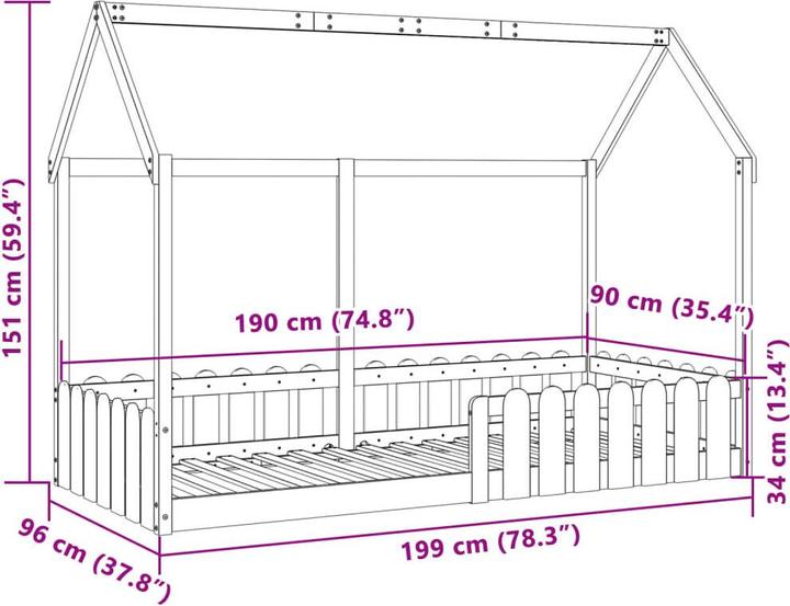Produktbild VidaXL Kinderbett Hausbett (90 x 190 cm)