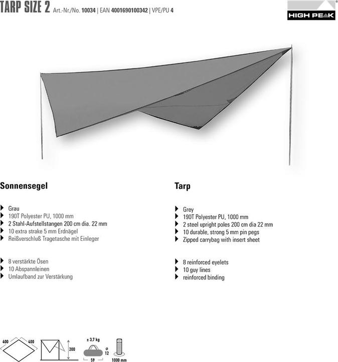 Actual product image High Peak Tarp 2 (400 x 400 cm)