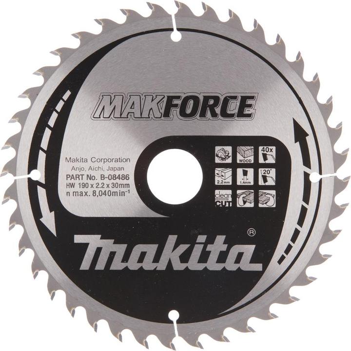Image du produit Makita B-08486 Disque à tronçonner 190x30 20 16x2,2mm 40T 20 ° 5704R 5705R