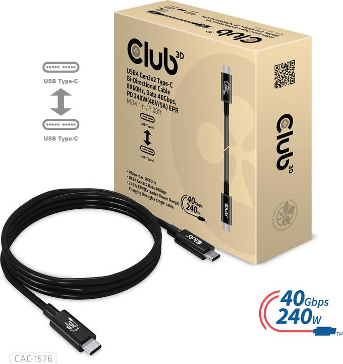 Produktbild Club 3D USB Typ C – USB Typ C (1 m, USB 4.0)