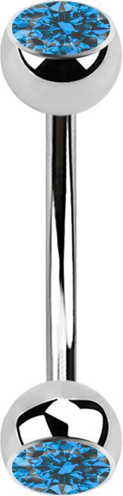 Produktbild Star Piercing Micro Banane silber mit zwei Kugeln Kristall hellblau (Chirurgenstahl 316L, ohne Messing)