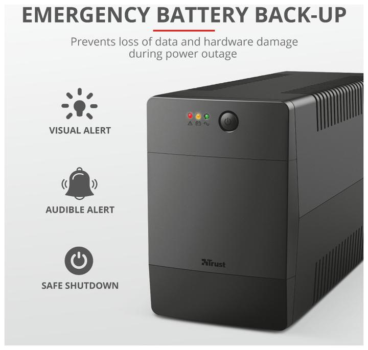 Produktbild Trust UPS||600 Watts|1000 VA|Wave form type Simulated sinewave|23504 (1000 VA, 600 W, Line-Interaktiv USV)