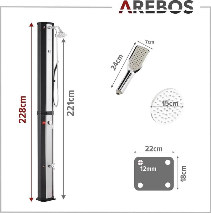 Actual product image Arebos Solar shower with hand shower