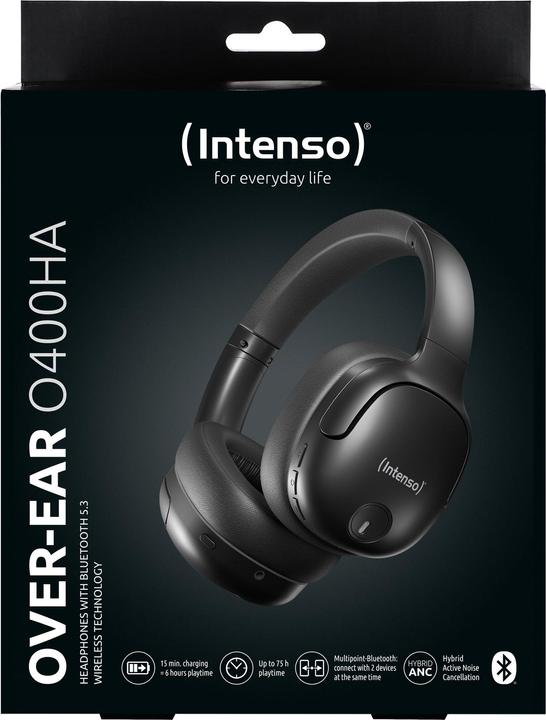 Produktbild Intenso O400HA Over-Ear Kopfhörer - Hybrid Active Noise Cancelling, bis zu 75 Stunden Laufzeit und B (ANC, 75 h, Kabellos)