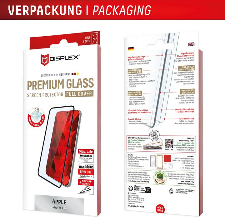 Actual product image Displex Premium Glass, Full Cover armoured glass (1 Piece, Apple iPhone 16)