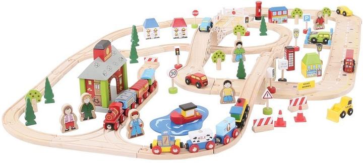 Produktbild Bigjigs Holzeisenbahn- und Autogleis-Set