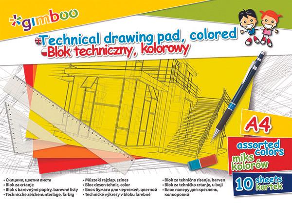 Produktbild Gimboo Technischer zeichenblock, a4, 10 blatt, 150 g/m?, verschiedene farben (A4)