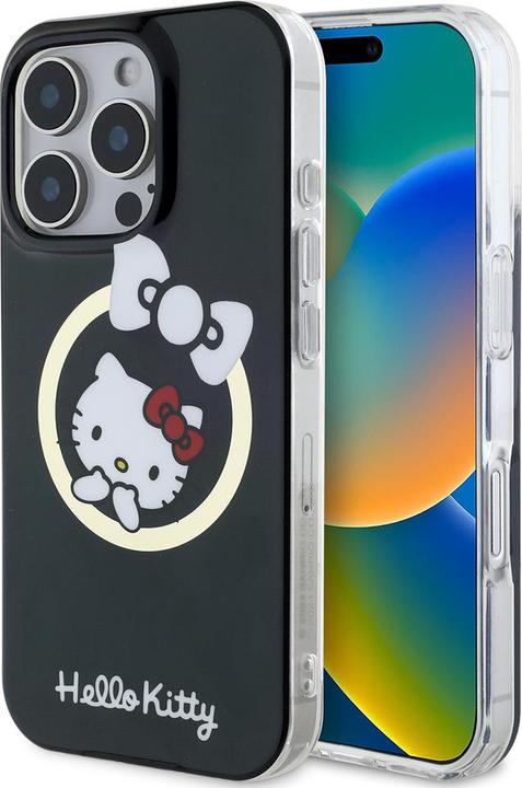 Immagine prodotto Hello Kitty HKHMP16LHFLBK Custodia rigida per iPhone 16 Pro 6,3" in pelle/nero IML Fun bow Magsafe (Apple iPhone 16 Pro)