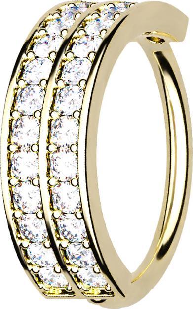 Produktbild Star Piercing Micro Piercing Ring 14k vergoldet doppellinie mit Kristallen (Messing, Chirurgenstahl 316L)