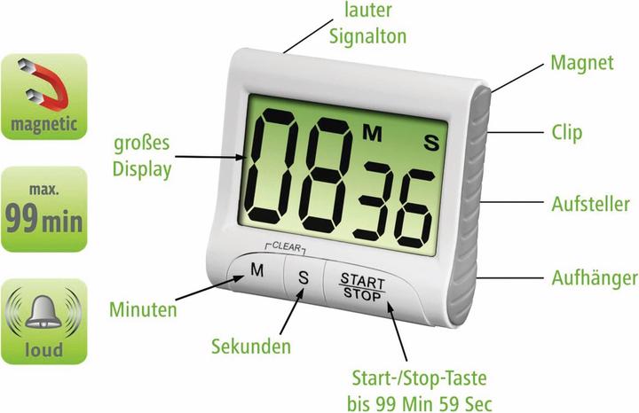 Image du produit Xavax Minuteur de cuisine Minuteur de cuisine "Countdown", numérique, blanc