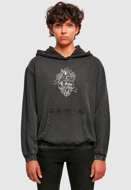 Produktbild Merchcode Ladies Frida Kahlo - Te amo outline Acid Washed Oversize Hoody - 178045 (S)
