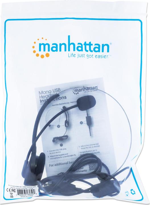 Immagine prodotto Manhattan Cuffie Mono USB-A Over-Ear (Cablato, USB-A)