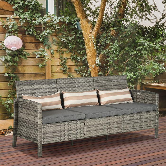 Image du produit Swisshandel24 Rattan Sofa mit Kissen, Dreisitzer, Garten Loungesofa, Stahl, Grau, 173 x 68 x 78 cm