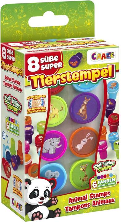 Craze Stempelset Kinder - 8 Stempel Kinder mit Tiermotiven, Tierstempel in 6 Farben, Kinderstempel a