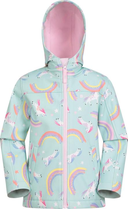 Actual product image Mountain Warehouse Childrens/Kids Exodus II Unicorn And Rainbow Water Resistant Soft Shell Jacket (140)