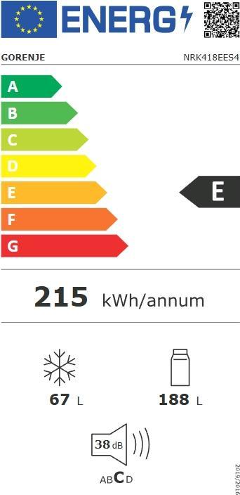 Etichetta energetica Gorenje NRK418EES4 Frigo-congelatore combinato a libera installazione (255 l)