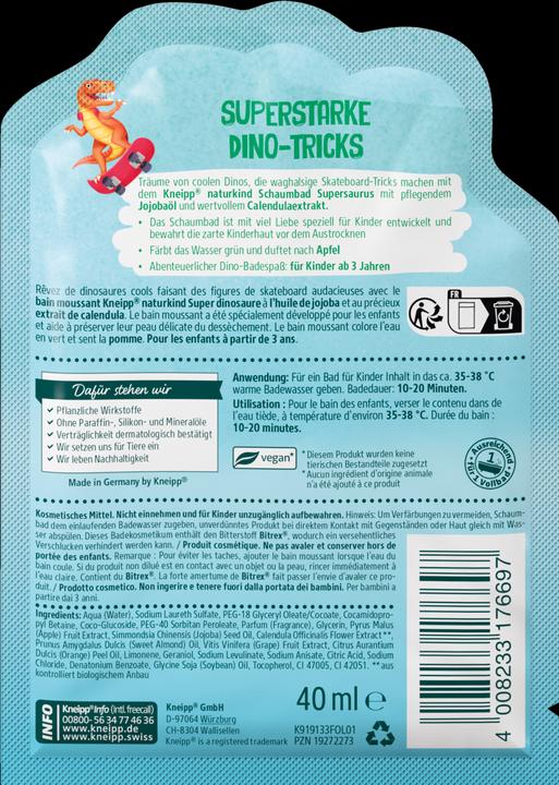 Nährwerte und Zutaten Kneipp Supersaurus (40 ml, Schaumbad)