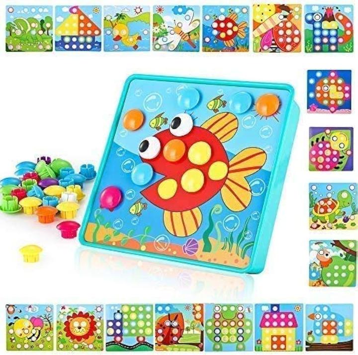 Produktbild Activity Board Mosaik Steckspiel für Kinder Lernspielzeug Steckmosaik mit 18 Bunten Steckplätte und 50 Steckperlen