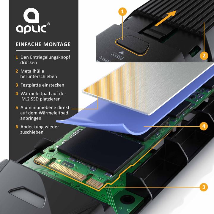 Produktbild Aplic Festplatten Gehäuse, M.2 NVMe Gehäuse USB 3.2 Gen2, PCIe 3.0 & SATA, Kompatibel mit 2242, 2260, 2280 (M.2 2230, M.2 2242, M.2 2260, M.2 2280)