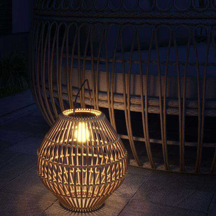 Immagine prodotto Swisshandel24 Lampada solare, lampada da giardino in rattan, lampada solare impermeabile con sensore di luce (15 lm, IP44)