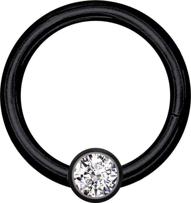 Star Piercing Micro Segmentring klappbar schwarz mit Kugel Kristall silber (ohne Messing, Chirurgenstahl 316L)