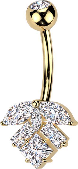 Immagine prodotto Star Piercing Banane vergoldet mit Kugel Kristall silber und Blatt Kristall silber (Ottone, Titanio G23)